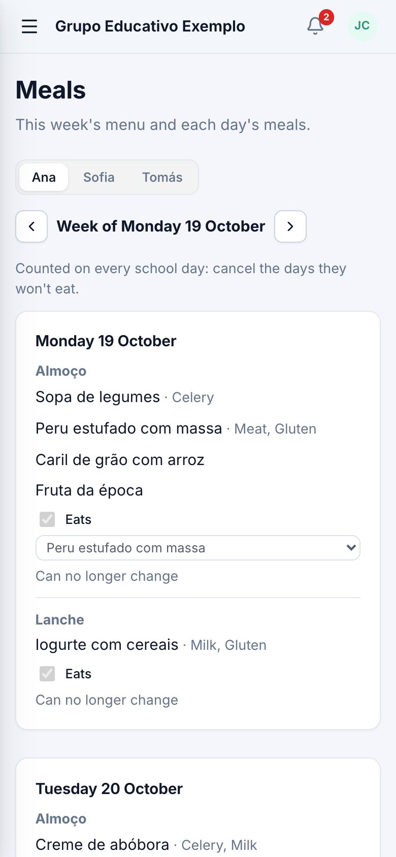 The week's meals.